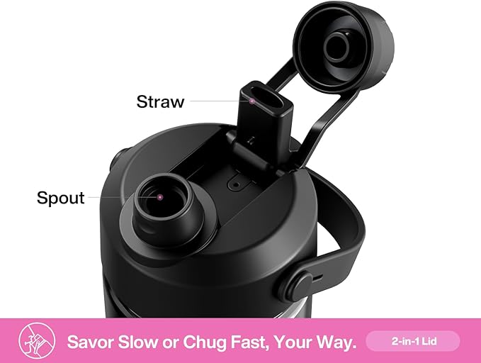 POWCAN 26 oz Insulated Water Bottle with 2-in-1 Straw and Spout Lid, Keep Cold 24H, Leak-Proof, Fits in Car Cup Holder, Stainless Steel Water Bottle for Sports, Trip, Gym, and School (Neon Night)