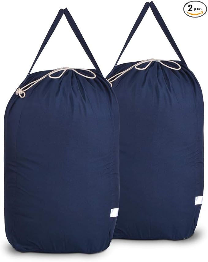 MCleanPin 140L Washable Laundry Bags with Handles,Dirty Clothes Storage for College Dorm or Travel, Laundry Liner Fit Laundry Hamper or Basket,2 Pack,Brown (Navy Blue)