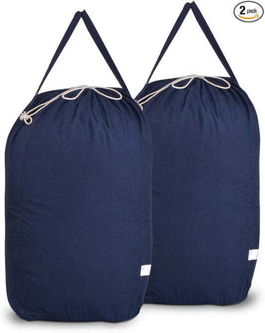 MCleanPin 140L Washable Laundry Bags with Handles,Dirty Clothes Storage for College Dorm or Travel, Laundry Liner Fit Laundry Hamper or Basket,2 Pack,Brown (Navy Blue)