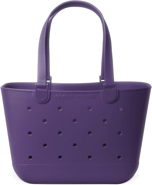 Simple Modern Large Beach Bag | Waterproof Getaway Rubber Tote with Zipper Pocket for Travel, Pool, Boat, Groceries, Sports | English Violet