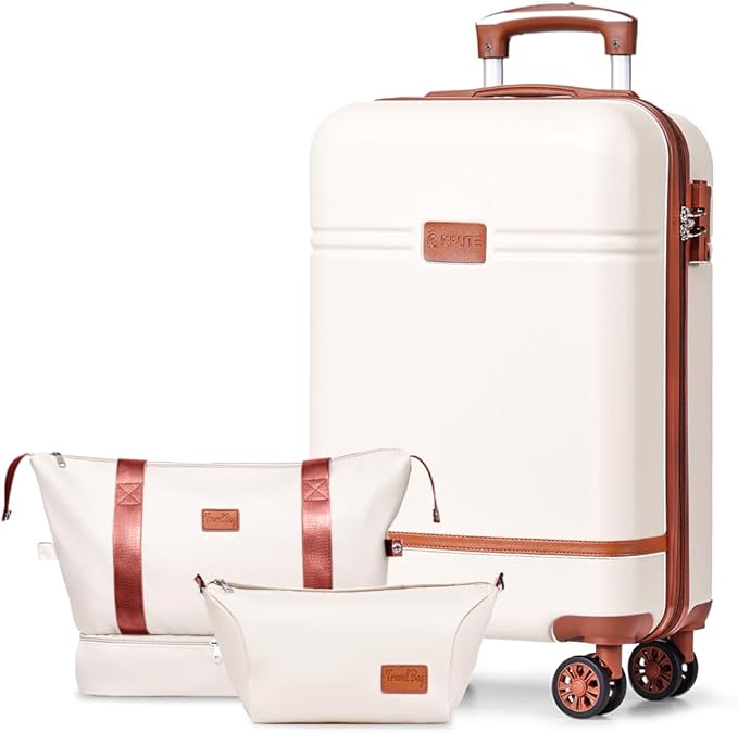 Krute Carry On Luggage 3 Pieces Suitcase Set with Toiletry Bag Hard Shell PC+ABS Airline Approved Suitcases with Spinner Wheels TSA Approved 20 Inch Luggage
