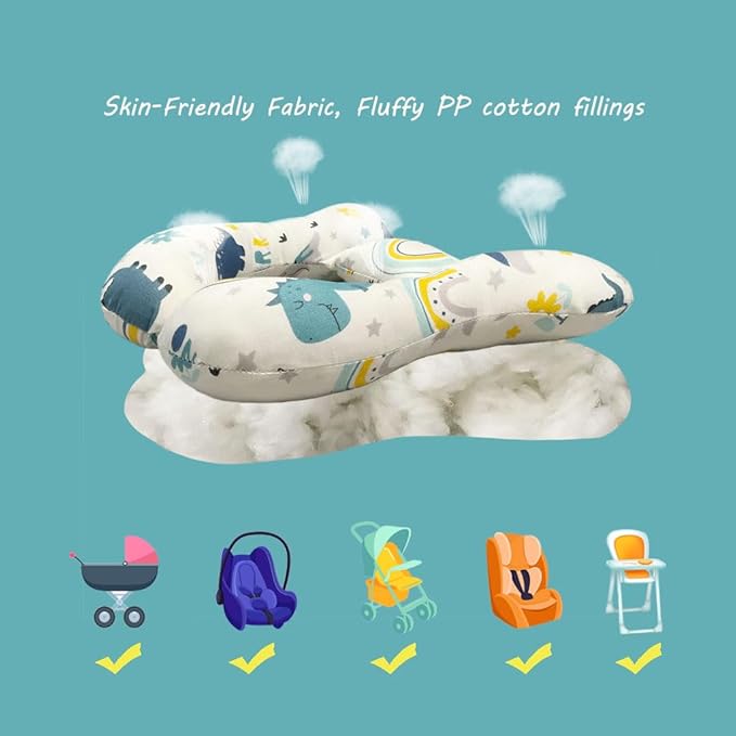 Baby Neck Pillows, Comfortable Baby Travel Head Neck Support Pillow for Car Seat Stroller Pushchair, Soft PP Cotton Travel Pillow for 0-1 Year Old Toddler Infant Newborn, Dinosaur
