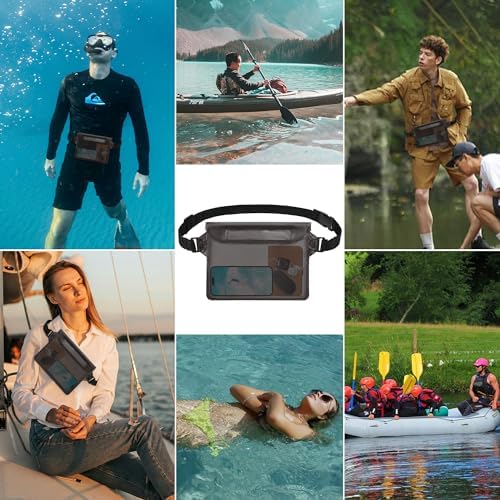 2-Pack Waterproof Pouch with Adjustable Waist Strap, Waterproof Dry Bag, Keeps Cell Phones and Valuables Safe and Dry, Perfect for Kayaking, Beach, Camping and Swimming (White)