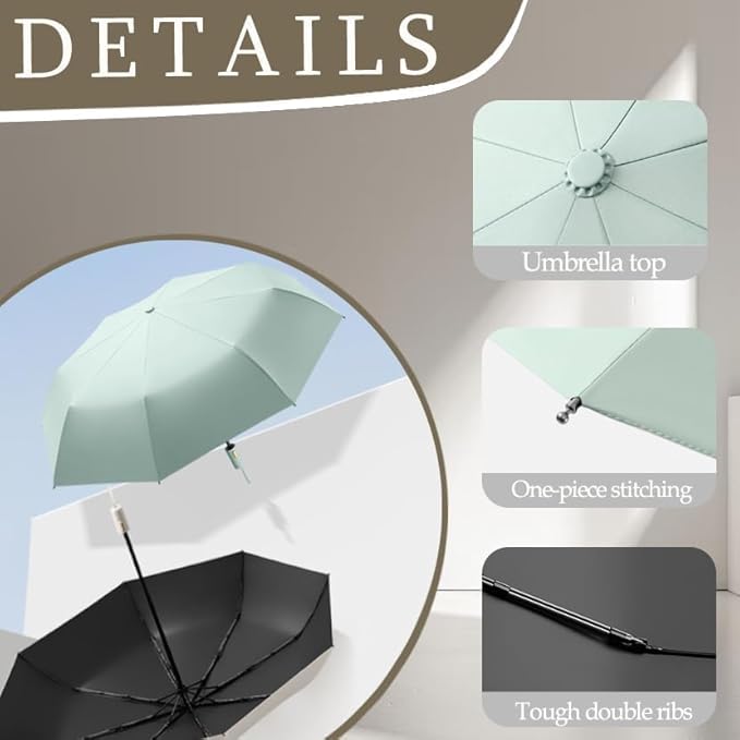 French Style Travel Compact Folding Umbrella with 7CM(2.76in) Hook and Loop Strips/8Ribs/Lightweight Portable/Auto Open Close/UV Protection/UPF 50/Parasol/Waterproof/Rain Sun/Backpack/Car/Women Kid