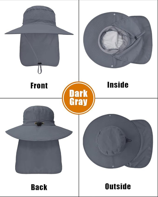 Outdoor Sun Hats with Stowable Neck Flap for Men Women UPF 50+ Mesh Summer Bucket Hat Wide Brim for Fishing Safari Hiking