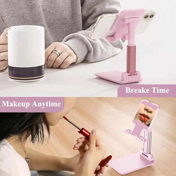 2 Pcs Cell Phone Stand, Adjustable Angle Height Phone Stand for Desk, Foldable Portable Phone Holder for iPhone 14/13/12/Smartphones