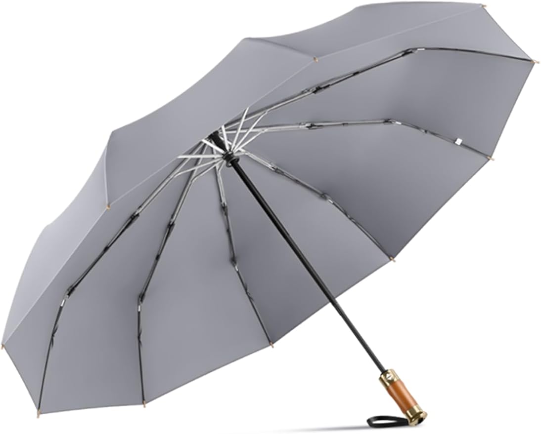 Rain Cats Large Umbrella 45 Inch diameter Umbrellas for rain Strong10 Ribs Fiberglass Windproof big Compact Automatic portable Folding Travel/Thick Fabric/Wood handle