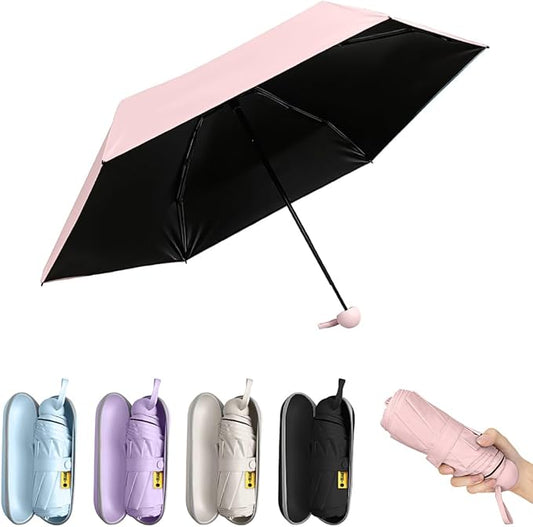 TOPSAIL Mini Umbrella Compact for Travel, UV Sun Protection(UPF50+), Waterproof for Light Rain, Suitable for Women & Kids With a Case, Manual 6k Folding Small Pocket Size Ufor Backpack/Purse