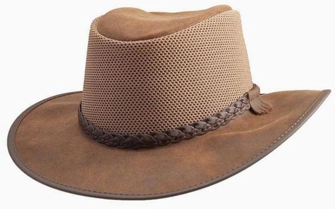American Hat Makers Breeze Leather & Mesh Sun Hat | Wide Brim, UPF50, Breathable & Adjustable | Perfect for Outdoors