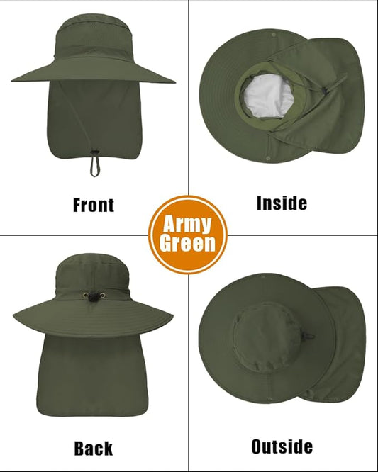 Outdoor Sun Hats with Stowable Neck Flap for Men Women UPF 50+ Mesh Summer Bucket Hat Wide Brim for Fishing Safari Hiking