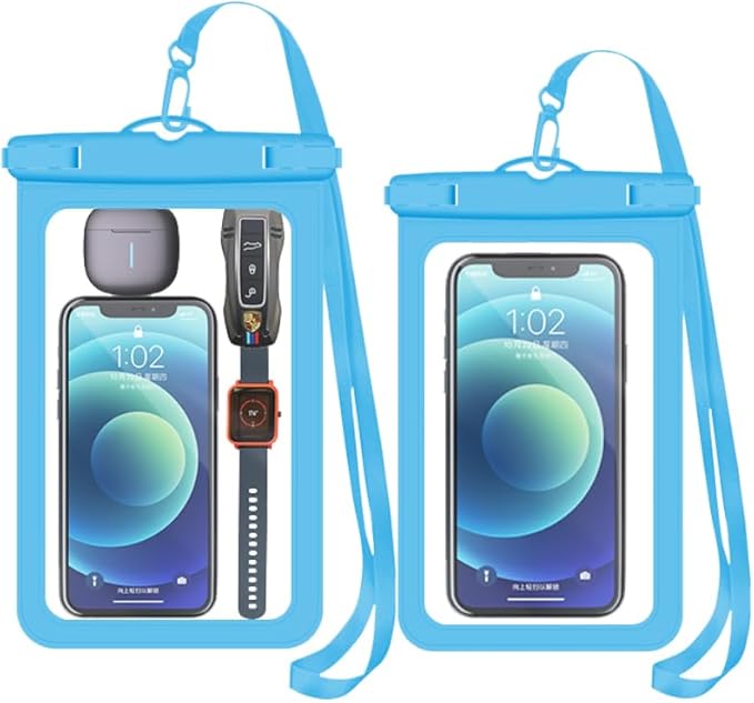 [Up to 6.9"+Up to 8.9" 2 Pack Waterproof Phone Pouch Case,Waterproof Phone Bag for iPhone 17 16 15 14 13 Pro Max Plus Galaxy S25 Ultar,IPX8 Cellphone Dry Bag Beach Travel Essentials-Blue