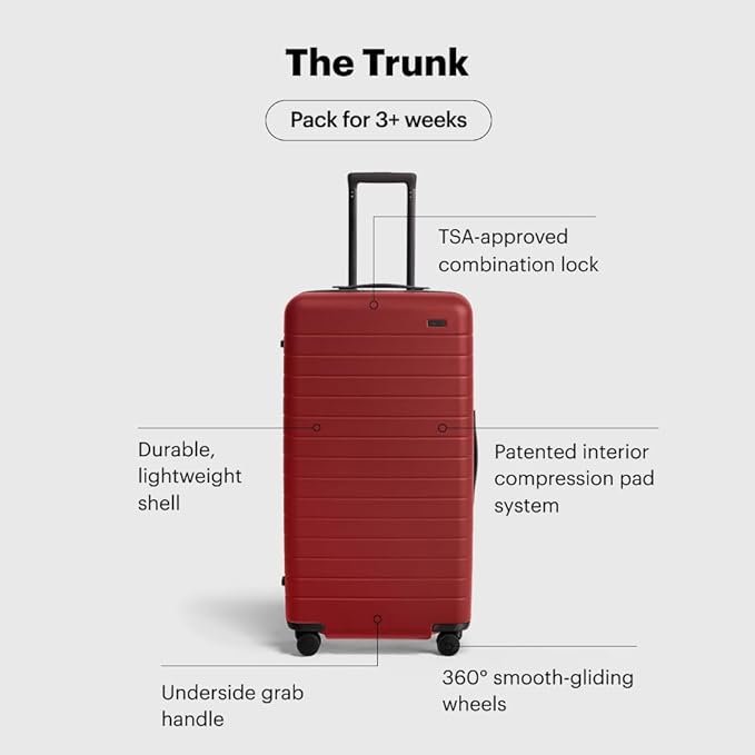Away Large Trunk Luggage, 31 Inch Hardside Suitcase with Spinner Wheels, Lightweight & Durable, TSA Lock, Ideal for Long Trips, Tango Red