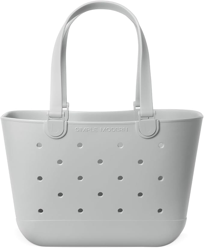 Simple Modern Large Beach Bag | Waterproof Getaway Rubber Tote with Zipper Pocket for Travel, Pool, Boat, Groceries, Sports | Ice Gray
