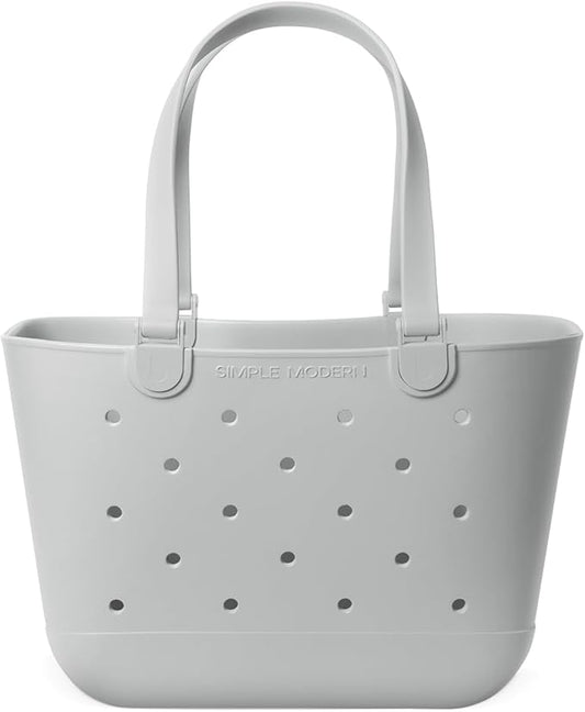 Simple Modern Large Beach Bag | Waterproof Getaway Rubber Tote with Zipper Pocket for Travel, Pool, Boat, Groceries, Sports | Ice Gray
