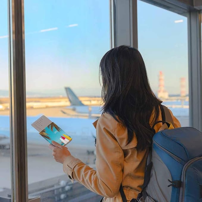 Holiday Beach Passport Holder for Travel Surfboard and Palm Tree PU Leather Passport Cover Wallet Cute Passport Card Holder for Women and Men