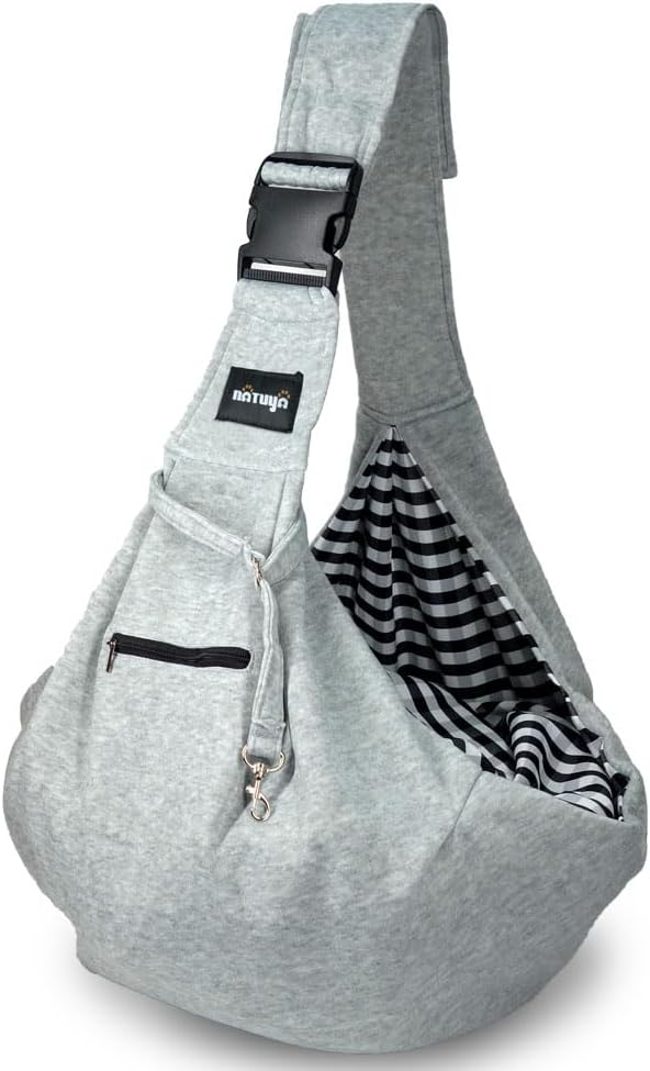 NATUYA Small Dog Carrier Sling Cat Sling,Adjustable Strap Hand Free Pet Puppy for Outdoor Traveling Subway (Gray, Snap)