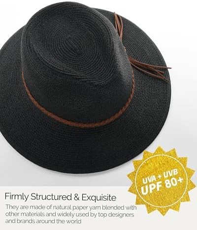 FURTALK Sun Hats for Women Summer Wide Brim UV UPF 80+ Panama Fedora Foldable Packable Straw Beach Hat