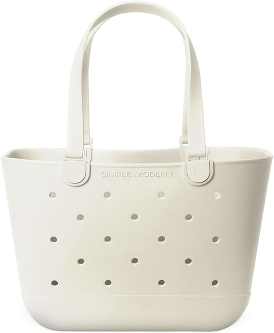 Simple Modern Large Beach Bag | Waterproof Getaway Rubber Tote with Zipper Pocket for Travel, Pool, Boat, Groceries, Sports | Cream