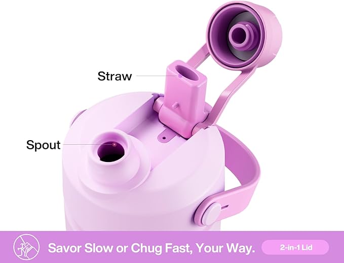 POWCAN 26 oz Insulated Water Bottle with 2-in-1 Straw and Spout Lid, Keep Cold 24H, Leak-Proof, Fits in Car Cup Holder, Stainless Steel Water Bottle for Sports, Trip, Gym, and School (Seashell Sonata)