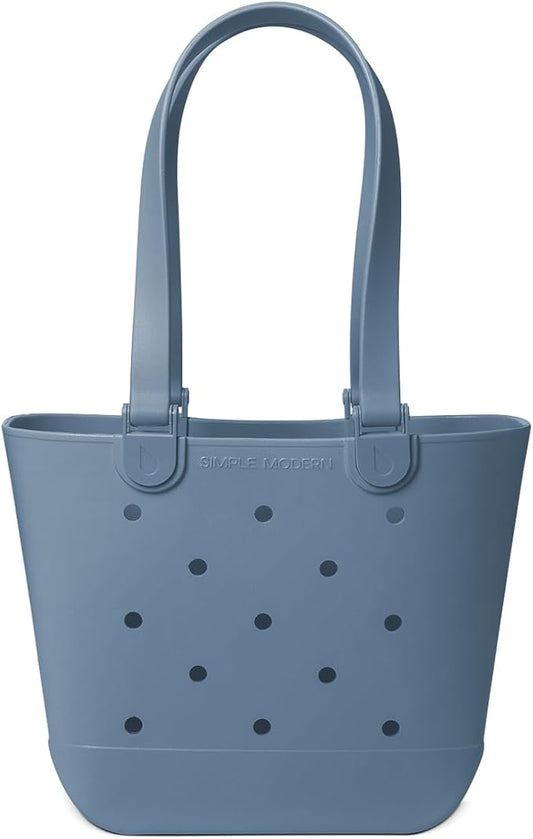 Simple Modern Medium Beach Bag | Waterproof Getaway Rubber Tote with Zipper Pocket for Travel, Pool, Boat, Groceries, Sports | Blue Dune