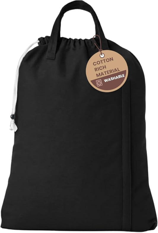 LFH Home Large Premium 1pack Cotton Canvas Laundry Bag with Drawstring and Handles Heavy Duty, Multi-Use, and Washable for Home, Travel, College or Storage 24x36-Black