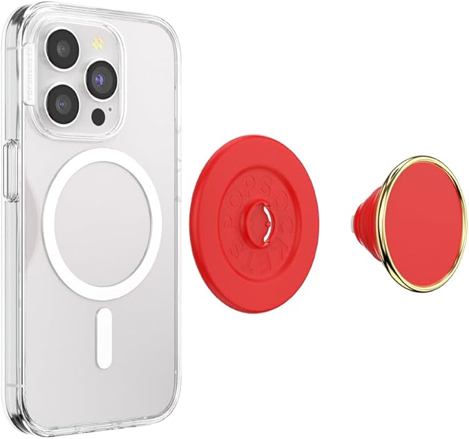 PopSockets Phone Grip for MagSafe with Kickstand, Magnetic Stand, Swappable Top, Secure Hold for iPhone MagSafe Cases, Phone & Tablet Grip - Enamel Rosso