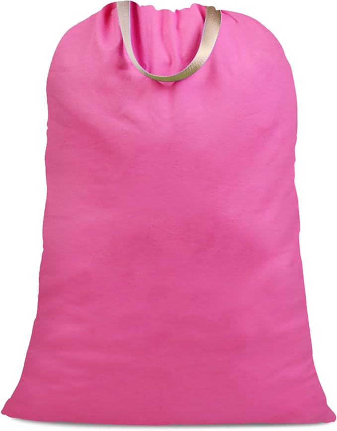 Cotton Canvas Laundry Bag with Handles & Drawstring Straps, Heavy Duty Extra Large Laundry Bags for Laundromat and Household, 25.5x34 Inch, Hot Pink