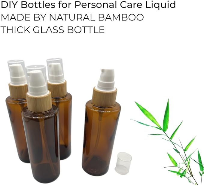 Empty Cosmetic Glass Lotion Bottles 2.6oz/80ml 4 PACK with Pump Refillable Dispenser for Emulsion,Moisturizer Cream Liquids,Essential Oil Skin Care Travel Containers(Brown Clear)