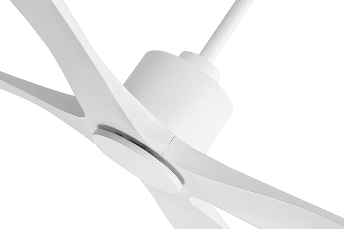 WINGBO 48" DC Ceiling Fan without Lights, 4 Carved Solid Wood Blades, 6-Speed Noiseless Reversible DC Motor, Modern Ceiling Fan No Light with Remote, Gloss White Finish with White Blades, ETL Listed