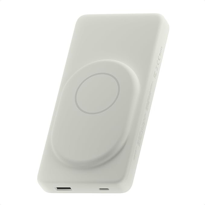 Clemm Portable 10000 mAh Wireless Power Bank, Travel Essential, Quick Charging for iPhone 16/15/14/13/12/11/X, Samsung Galaxy, iPad, Google Pixel & More - USB-C × 1 & USB-A × 1, Ivory