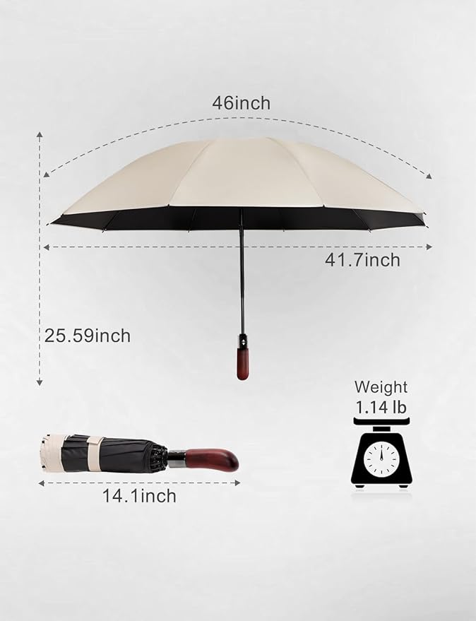 SoulRain 10 Ribs 46" Travel Sun & rain Automatic Reverse Umbrella, for Windproof Umbrella, Compact Parasol with 95% UV Protection for women and men