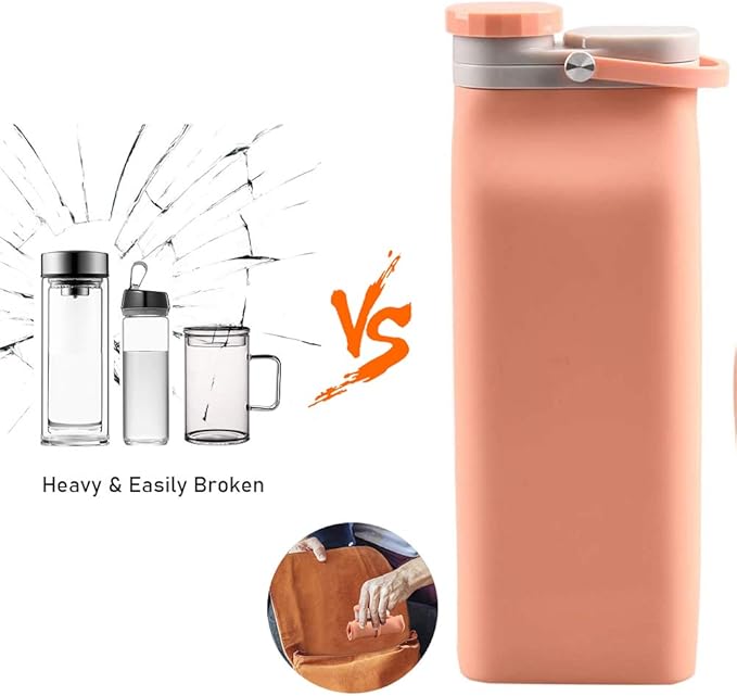 E-Senior Collapsible Water Bottle BPA Free - 20 oz Foldable Water Bottle for Travel Sports Bottles with Triple Leak Proof Lightweight (Orange)