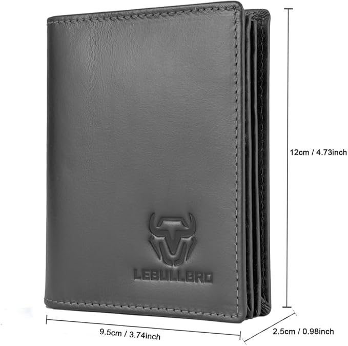 LEBULLBRO Genuine Leather Bifold Wallet RFID Blocking Wallet Large Capacity Purse Credit Card Holder for Men with 15 Card Slots (Grey)