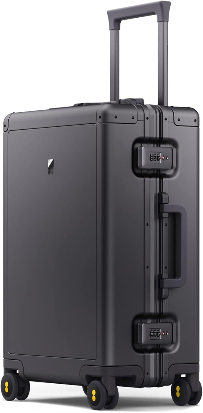 LEVEL8 Gibraltar Aluminum Zipperless Luggage 20 Inch, Hardside Carry on Suitcases with Wheels Tsa Lock, 8 Spinner Wheels, Dark Grey