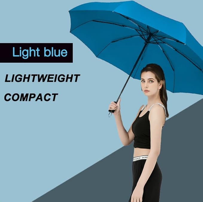 SIEPASA Windproof Travel Compact Umbrella-Automatic Umbrellas for Rain-Compact Folding Umbrella, Travel Umbrella Compact, Small Portable Windproof Umbrellas for Men Women Teenage.(Light Blue)