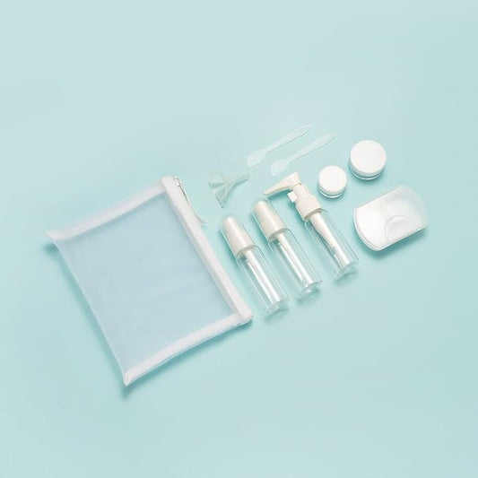 Travel Essestials 9 Piece Travel Kit, TSA Airline Carry-on Approved Size, Travel Bottles, Pill Case and Toiletry Bag Kit