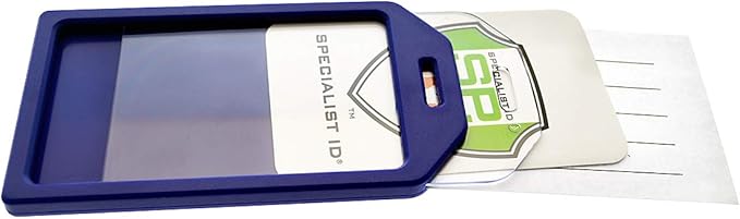 5 Pack of Premium Rigid Airline Luggage Tag Holders with 6" Worm Loops - Heavy Duty Hard Plastic -Suitcase ID Tag Identifiers with Business Card Insert Window by Specialist ID (Navy Blue)