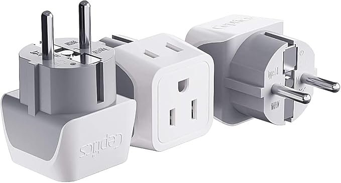 Ceptics Belgium, Finland, Spain Travel Adapter Plug - Type E/F - European - 2 In 1 - Light Weight - Perfect for Cell Phones, Chargers, Cameras and More (3 Pack)