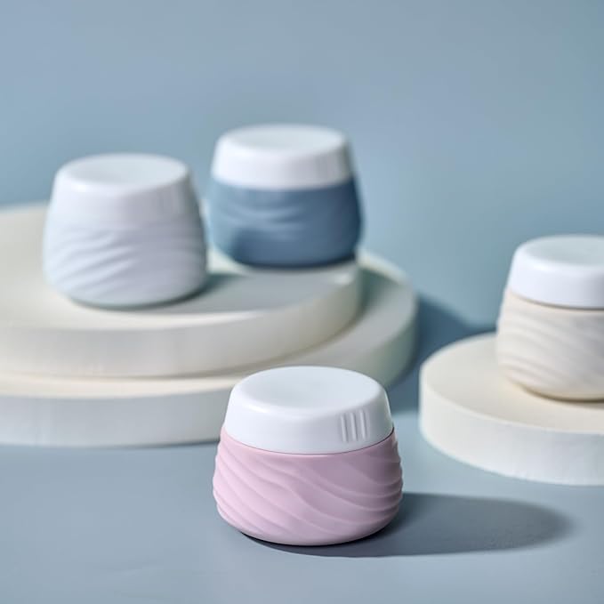 Travel Containers for Toiletries, Silicone Jar with Lid Eternal Moment, TSA Approved Travel Size Bottles with Clear Bag, Leak-proof Traveling Accessories Cosmetic for Lotion Face Body Cream (4 Pack)