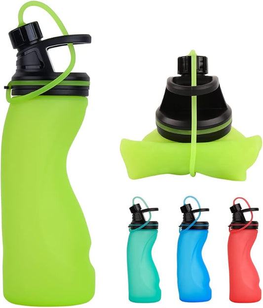E-Senior Collapsible Water Bottle BPA Free - Foldable Water Bottle for Travel Sports Bottles with Triple Leak Proof Lightweight 17oz (Upgraded Vibrant Green)