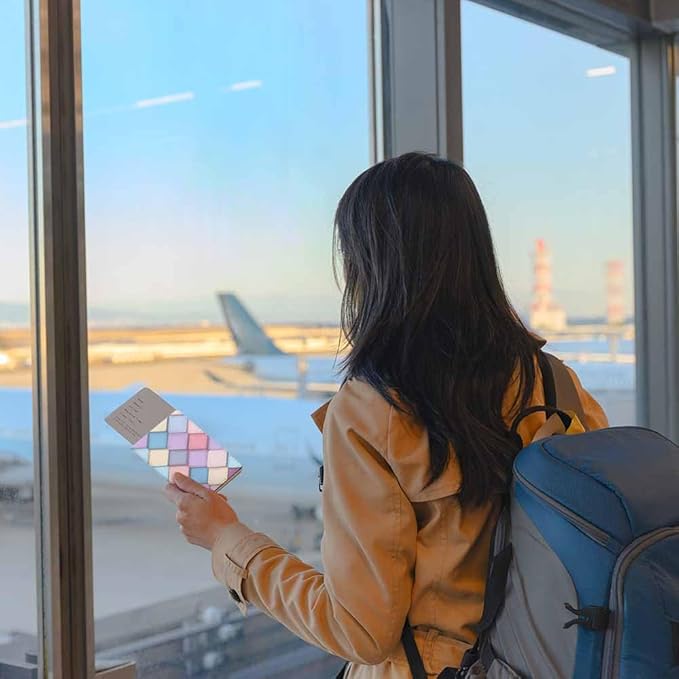 Square Passport Holder for Travel Trendy Pastel Pink and Purple PU Leather Passport Cover Wallet Cute Passport Card Holder for Women and Men