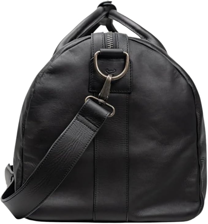 Full Grain Leather Duffle Bag – 40L Travel, Gym & Carry-On Weekender for Men | Handcrafted Overnight Bag with Brass Hardware, Black Style