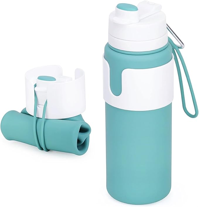 Collapsible Water Bottles for Travel - 26oz BPA-Free Foldable with Carabiner, Lightweight Leak-Proof Design, Portable Reusable Bottle for Hiking, Airplane, Camping (Green)