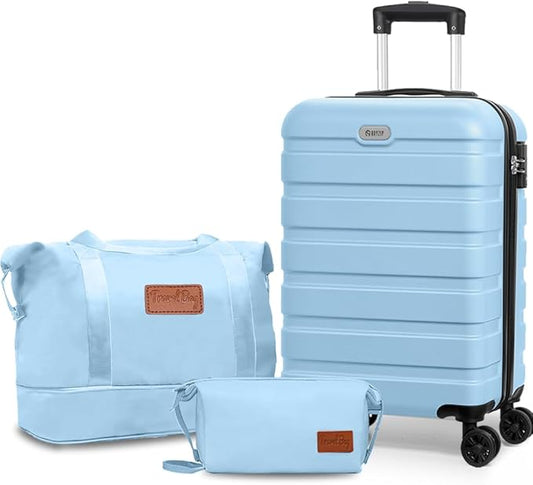 AnyZip Luggage Set 20 Inch Carry on Luggage PC ABS Hardshell Lightweight Suitcases for Travelling with 4 Universal Wheels TSA Lock Light Blue
