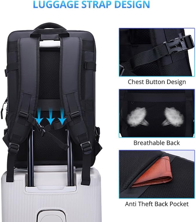 Travel Backpack for Men 50L Expandable Flight Approved Carry on Backpacks Luggage for Travel Water Resistant 17.3 inch Laptop Backpack with USB Charging Port