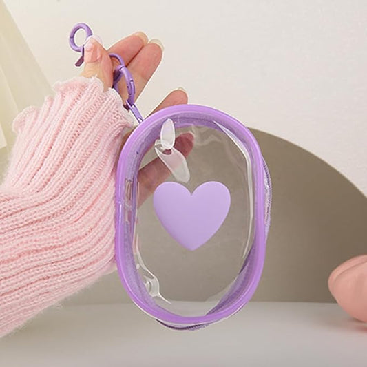 Charging Cable Storage Bag, Lovely 3D Love Heart Waves Design Transparent Compact Travel Cables Carrying Storages Case Electronic Accessories Charger Cord Wire Organizer, Purple Love