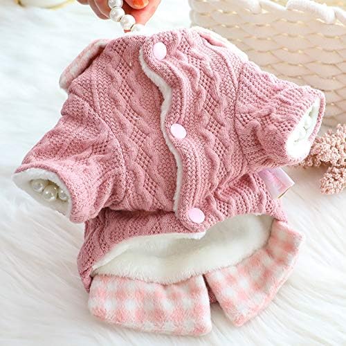 Dog Princess Sweater for Small Dogs Thick Shirt Plaid Clothes Costume Pet Girl Cute Coat Outfits Fall Costumes Winter Dog Sweaters (S,Pink)