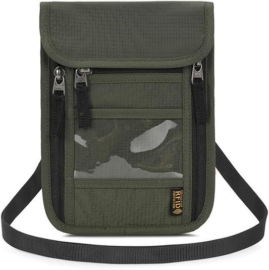 Passport Holder for Travel, Neck Pouch Travel Wallet With RFID Blocking, Waterproof Lightweight Passport Wallet for Women and Men (Army Green)