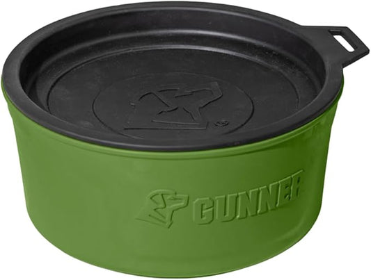 GUNNER Dog Bowl with Spill-Proof Travel Lid – 7.5" x 3.75", 1.3 lb, 7-Cup Capacity, BPA-Free, Rust-Proof, Shock-Resistant, Stackable, Dishwasher Safe, Leak-Resistant Nesting Lid – Green
