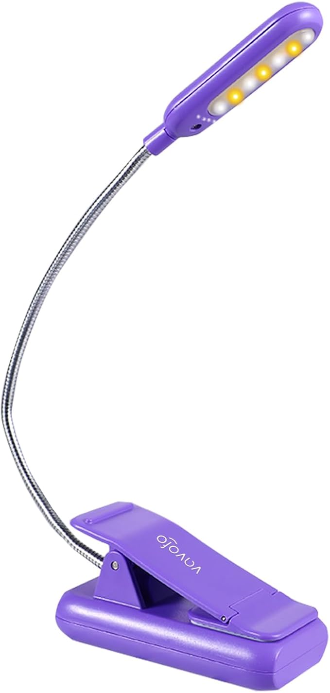 VAVOFO Rechargeable Book Light for Reading in Bed Kids, 7 LED Reading Light with 9-Level Warm Cool White Daylight, Eye Care Lamp with Power Indicator for Bookworms (Dark Purple)